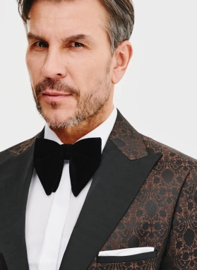 Ślubna żakardowa marynarka smokingowa brązowa