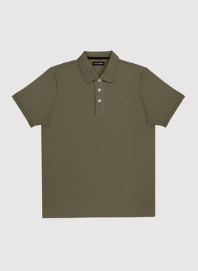 Oliwkowy t-shirt polo na trzy guziczki
