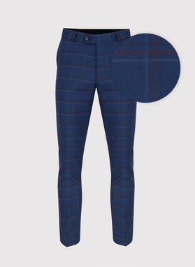 Granatowe spodnie garniturowe w czerwono-niebieską kratkę