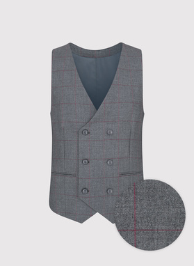 Szara dwurzędowa kamizelka męska w kratę