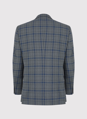 Szary wełniany garnitur w kratkę