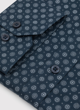 Granatowa koszula męska we wzór geometryczny