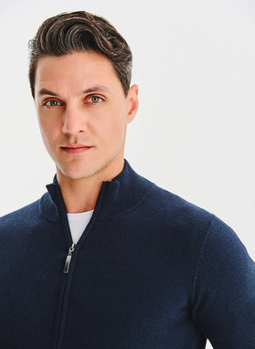 Granatowy rozpinany sweter z kieszeniami