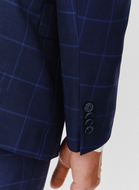 Dwuczęściowy granatowy garnitur męski w niebieską kratę