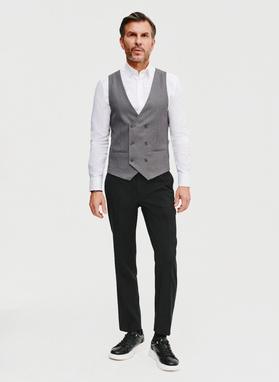 Szara dwurzędowa kamizelka męska