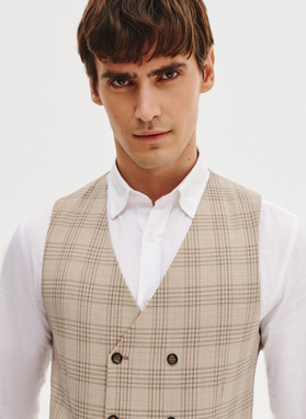 Dwurzędowa kamizelka męska w mocną kratę