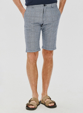 Męskie szorty w kratkę z lnem