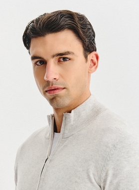 Jasnoszary rozpinany sweter z kieszeniami