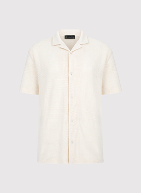 Ażurowa koszula męska z krótkim rękawem ecru