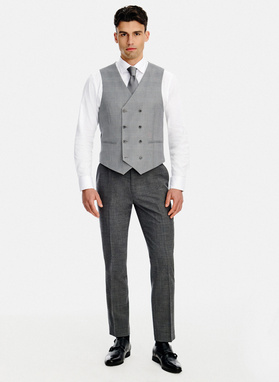 Dwurzędowa szara kamizelka w kratę