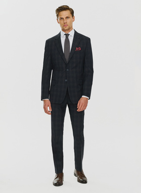 Męskie spodnie garniturowe w odcieniu granatowym
