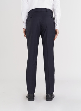 Granatowe spodnie garniturowe w subtelną kratę