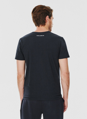 Granatowy gładki t-shirt v-neck