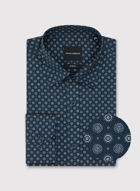 Granatowa koszula męska we wzór geometryczny