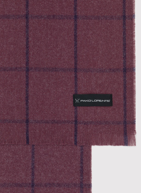 Bordowy szalik męski w granatową kratę