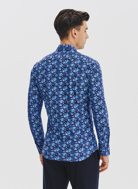 Granatowa dzianinowa koszula w kwiaty