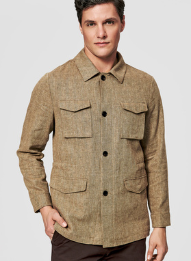 Lniana marynarka safari w kolorze beżowym