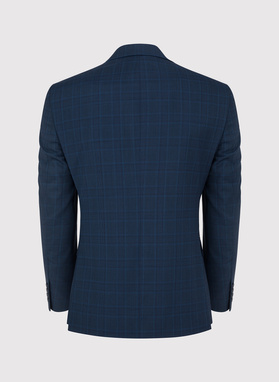 Granatowy garnitur w delikatną niebieską kratkę