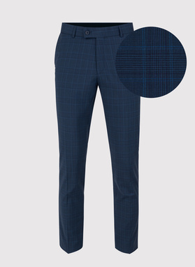 Granatowe spodnie garniturowe w delikatną niebieską kratkę