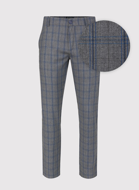 Szare spodnie męskie w niebieską kratę