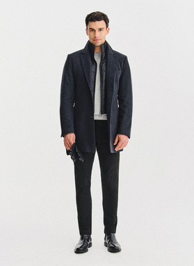 Grafitowy płaszcz męski z odpinanym kołnierzem