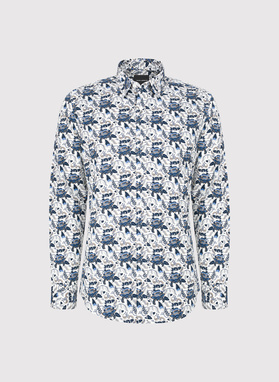 Biała koszula męska niebieskie kwiaty