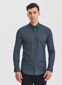 Granatowa koszula męska we wzór geometryczny