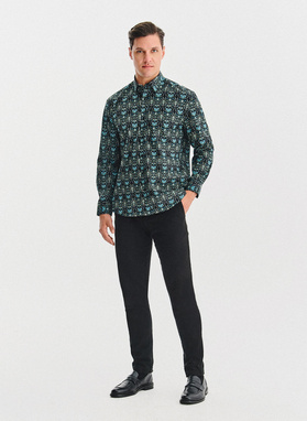 Czarna koszula w turkusowe kwiaty