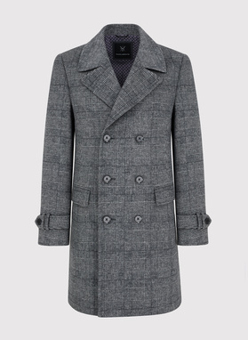 Szary męski płaszcz w kratę