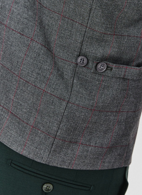 Szara dwurzędowa kamizelka męska w kratę