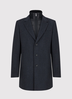 Grafitowy płaszcz męski z odpinanym kołnierzem