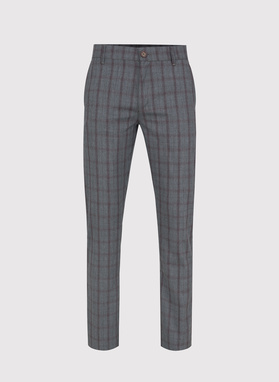 Szare spodnie męskie w bordową kratę