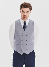 Granatowa dwurzędowa kamizelka w drobną kratę