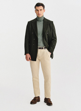 Zielony wełniany płaszcz męski