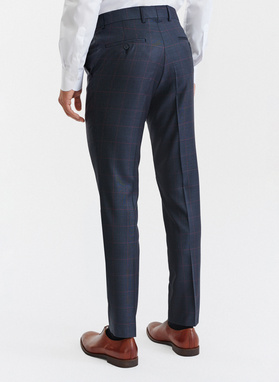 Granatowe spodnie garniturowe w bordową kratę Windowpane