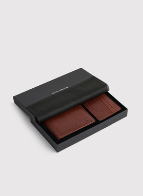 Zestaw męski skórzany portfel plus wizytownik