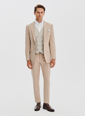 Gładki beżowy garnitur męski
