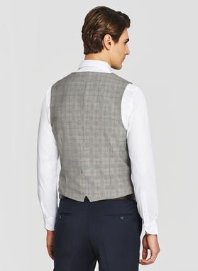 Szara dwurzędowa kamizleka w drobną kratkę