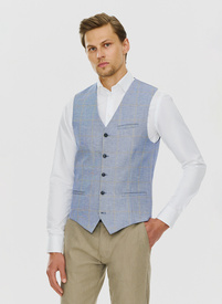 Męska niebieska kamizelka w kratkę