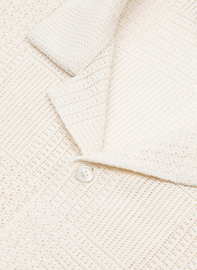 Ażurowa koszula męska z krótkim rękawem ecru