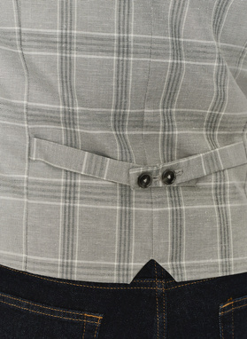 Szara kamizelka jednorzędowa w kratę