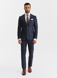 Granatowe spodnie garniturowe w bordową kratę Windowpane