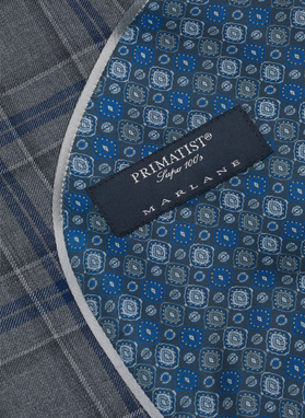 Szary wełniany garnitur w kratkę