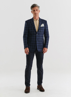 Granatowa marynarka w drobną kratkę