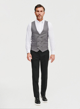 Szara dwurzędowa kamizelka męska