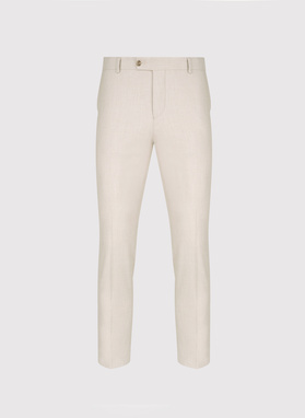 Beżowy garnitur męski z lnem