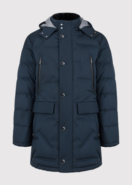 Granatowa pikowana kurtka z kapturem