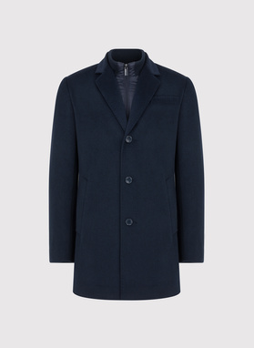 Granatowy płaszcz męski z wełną