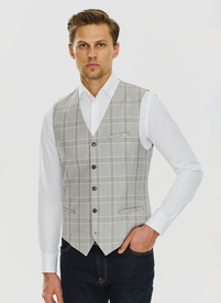 Szara kamizelka jednorzędowa w kratę