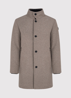 Beżowy płaszcz męski z odpinaną stójką